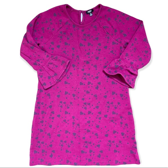 MEXX Heart Print Bell Dress With Bell Sleeves & Back Keyhole Berry Pink Girl 10Y - Picture 1 of 10